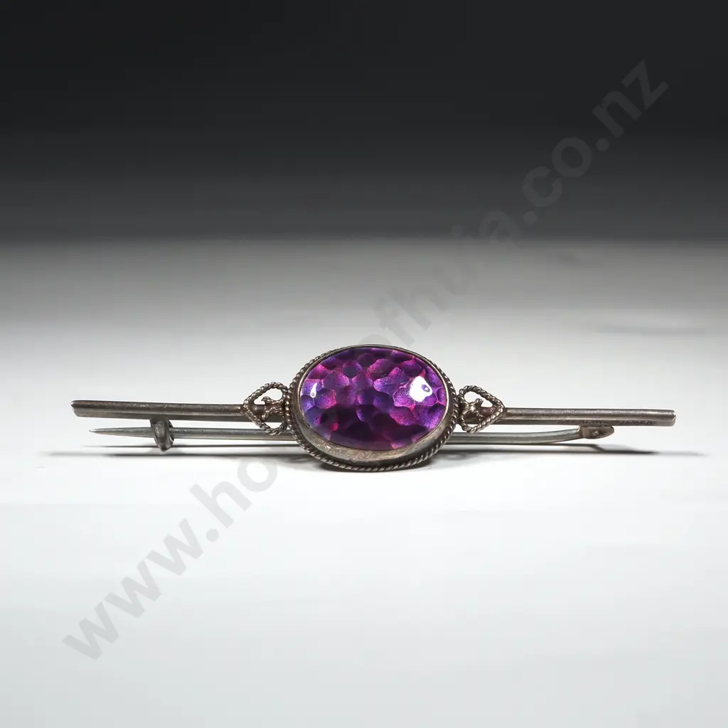 Sterling Silver & Purple Enamel Brooch w Rope Filigree Image 1++