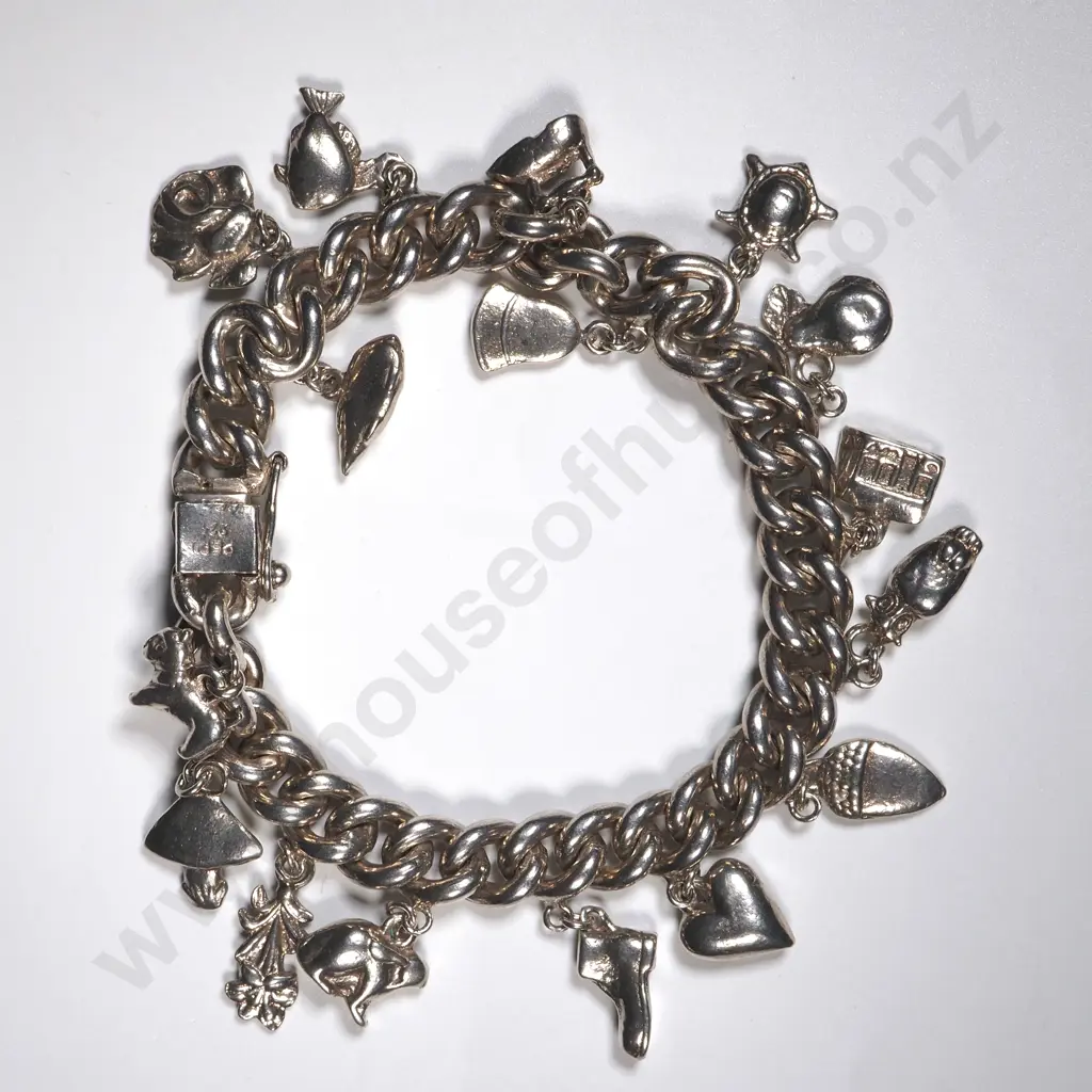 Sterling Silver Chain Bracelet With Small Charms  Image 1++