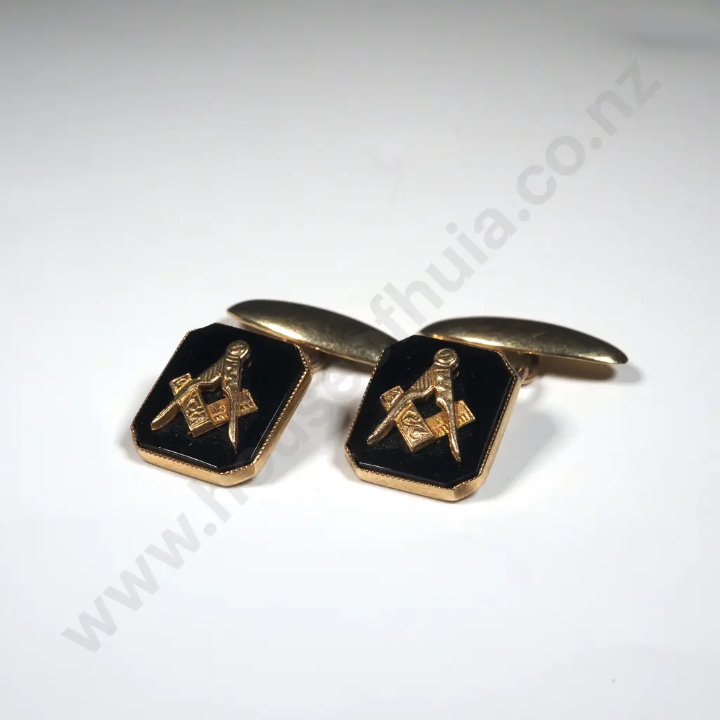 9ct Gold & Onyx Masonic Cufflinks Image 1++