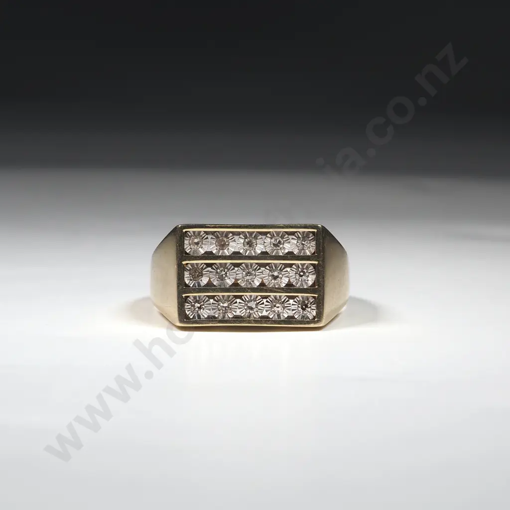 9ct Gold 15 diamond Channel Set Geometric Ring Image 1++