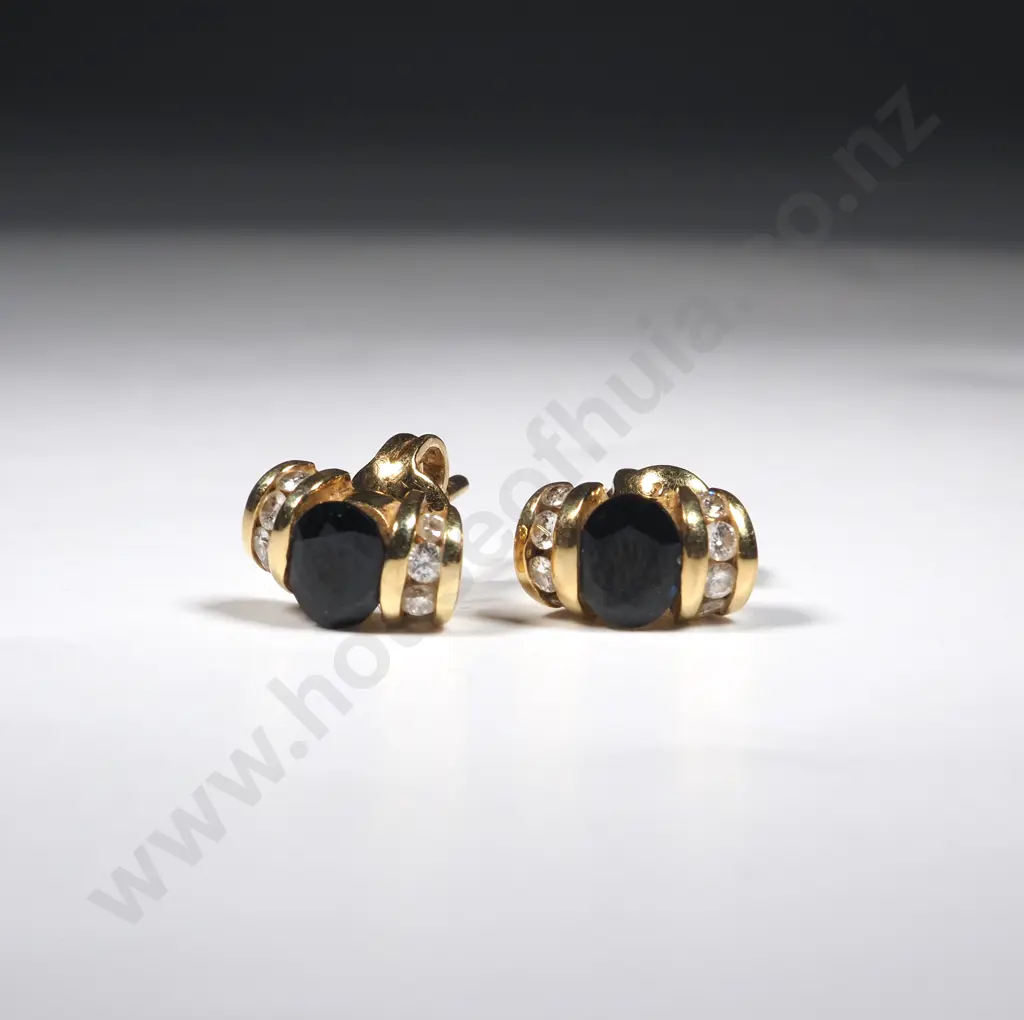 18ct Gold Diamond & Sapphire Earrings Image 1++