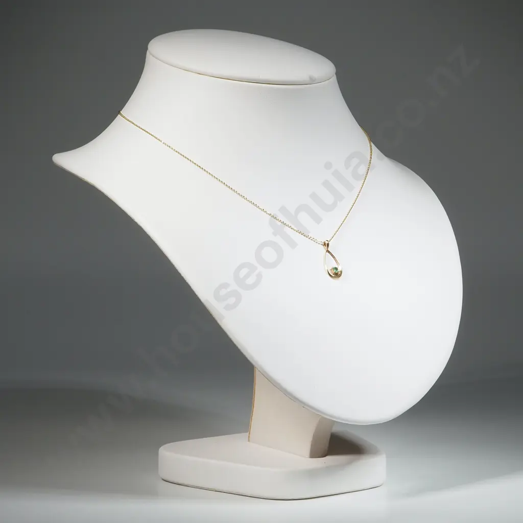 9ct Gold Emerald Tear Drop Pendant on 14ct Gold Bead Chain Image 1++