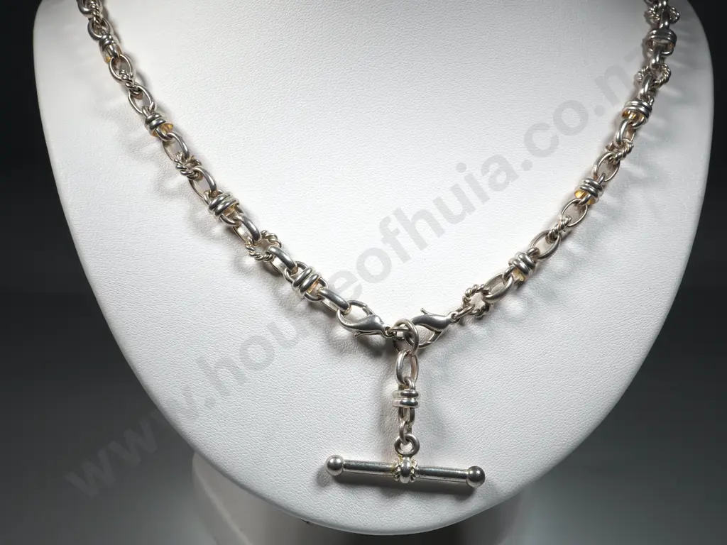 Sterling Silver Fancy Link T Bar Necklace Image 1++