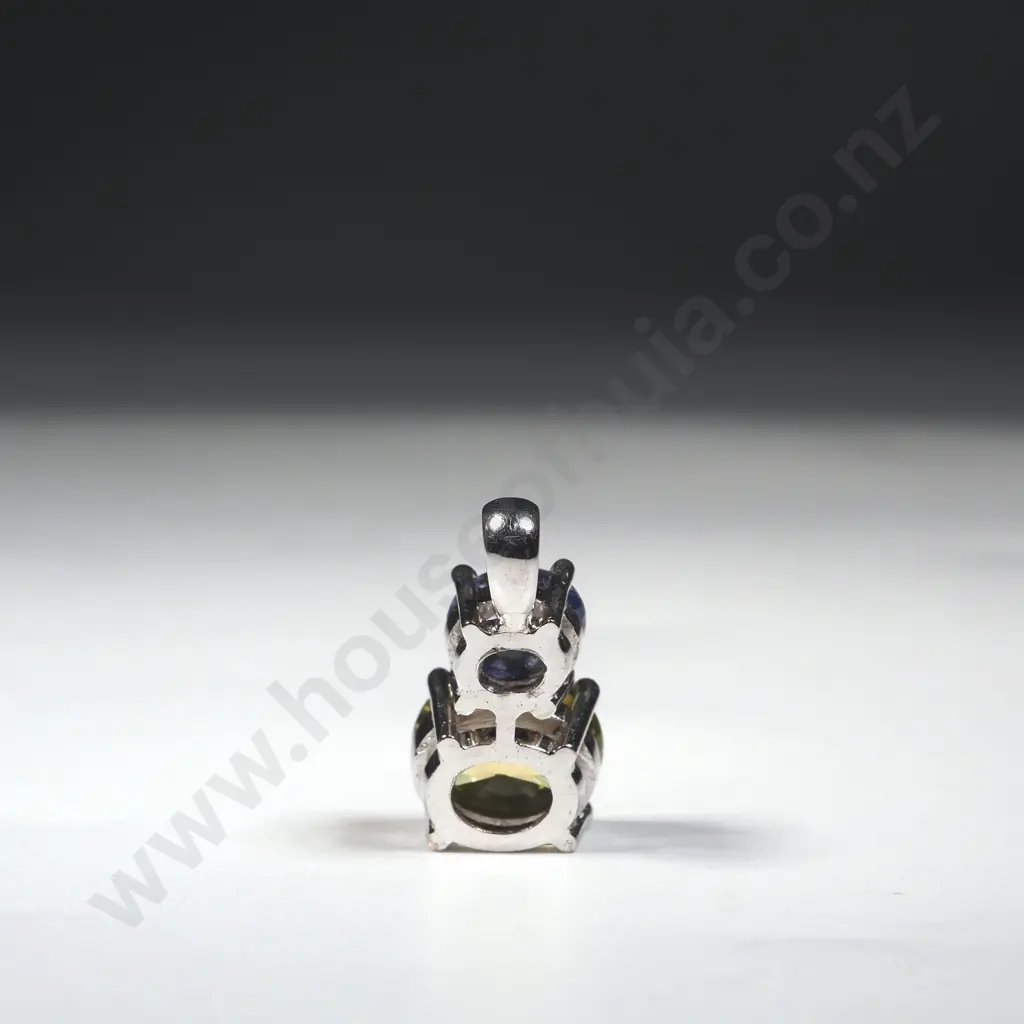 14ct White Gold Pendant w Blue & Green Sapphires Image 1++