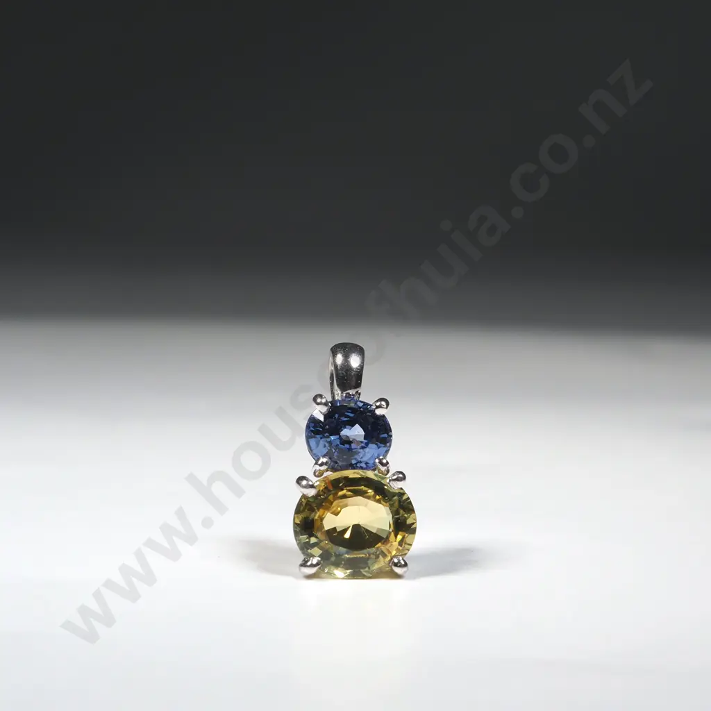14ct White Gold Pendant w Blue & Green Sapphires Image 1++