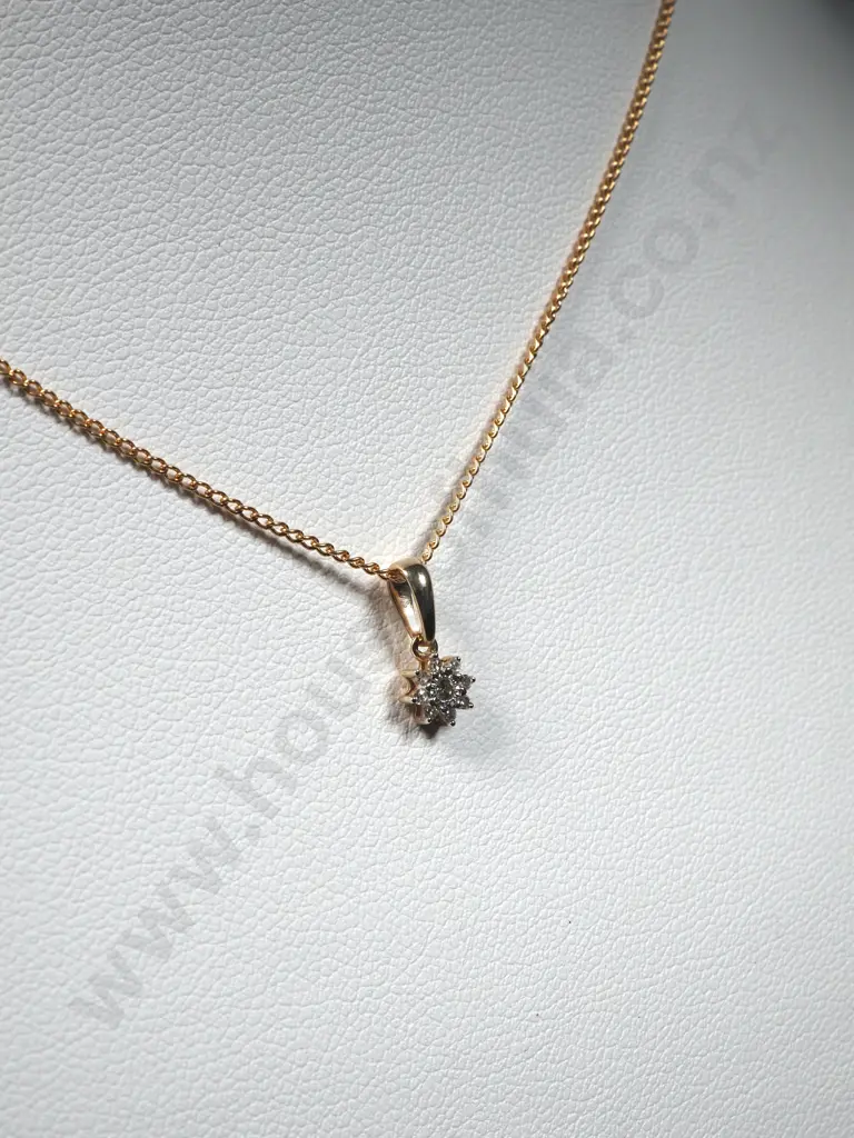 9ct Gold Diamond Cluster Pendant & Earring Set Image 1++