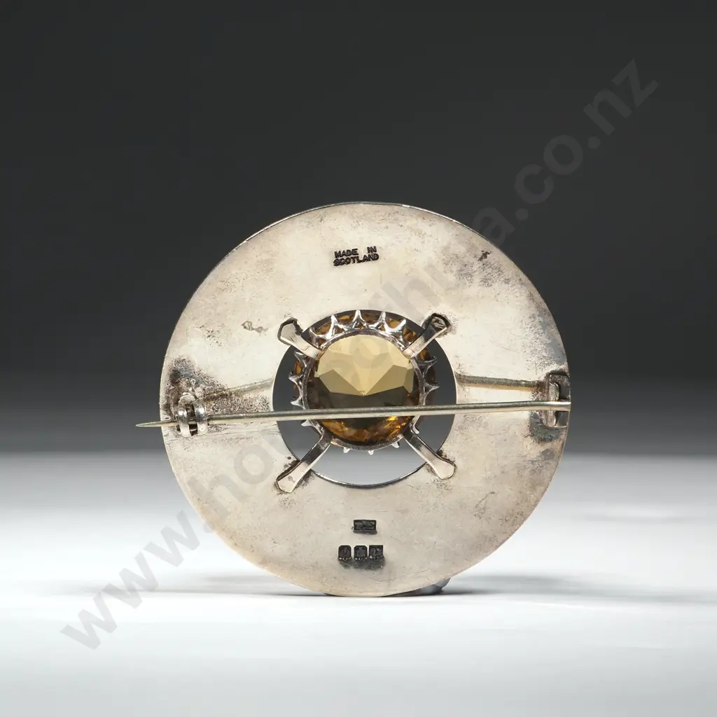Scottish Brooch/Sash Pin With Central Citrine & Surrounded By Engraved Thistles  Image 1++