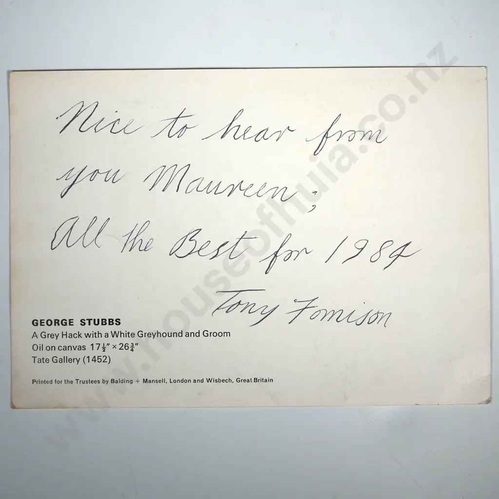 Tony Fomison. 1984. Signed Postcard to 'Maureen'. Image 1++