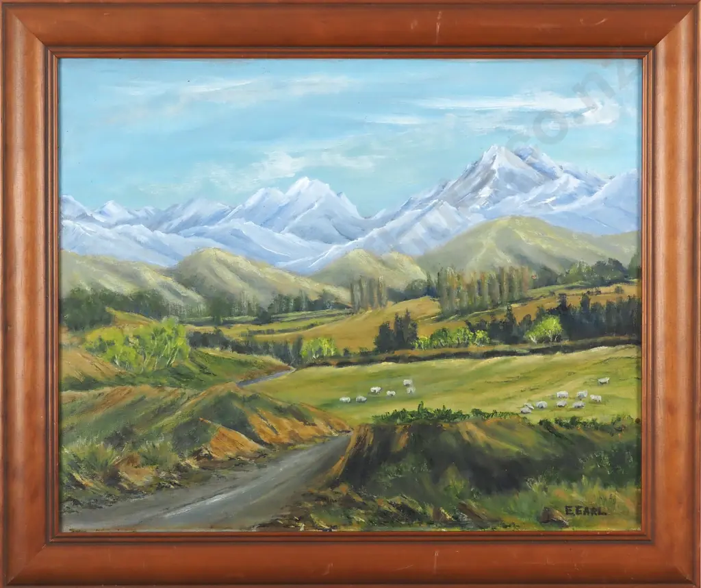 E. Earl. Landscape - Waiau Valley - North Canterbury. Oil on Board. Image 1++