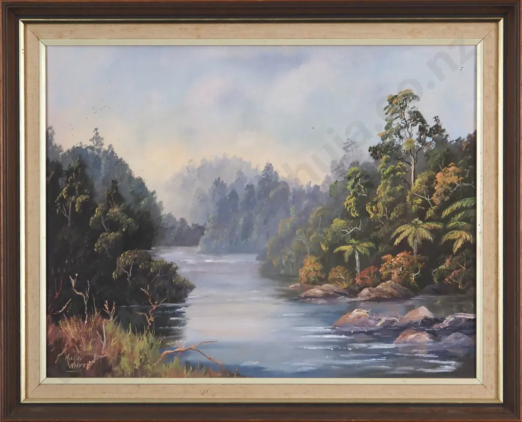 Hilda White. River Scene. Oil on Board. Image 1++
