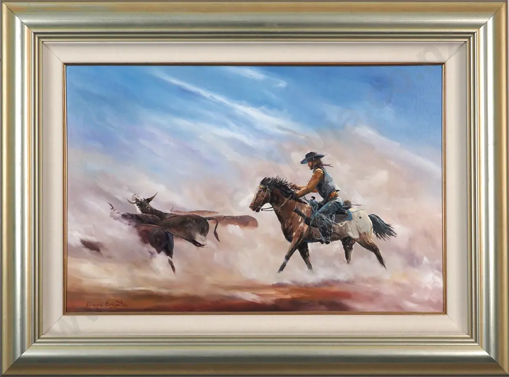Wayne Edgerton. Herding Cattle on Horseback. Oil on Canvas. Image 1++