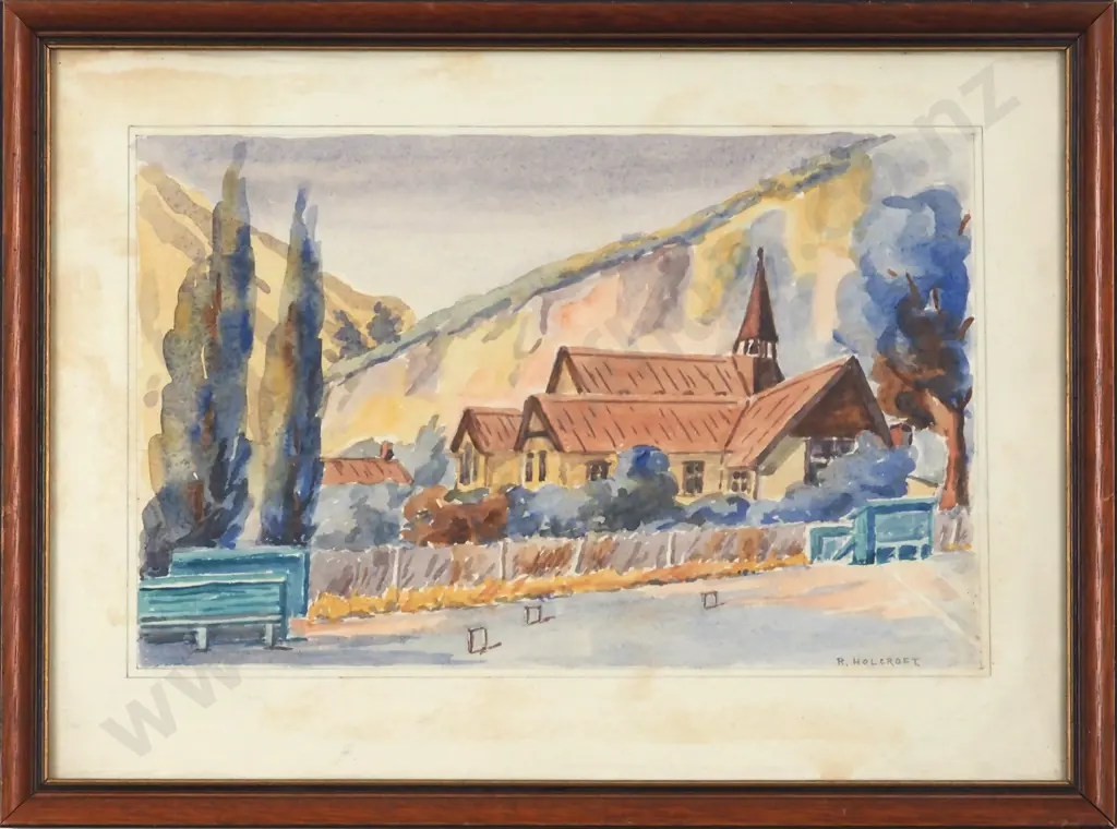 Reg Holcroft. Landscape - Country Church, Windermere. Watercolour. Image 1++