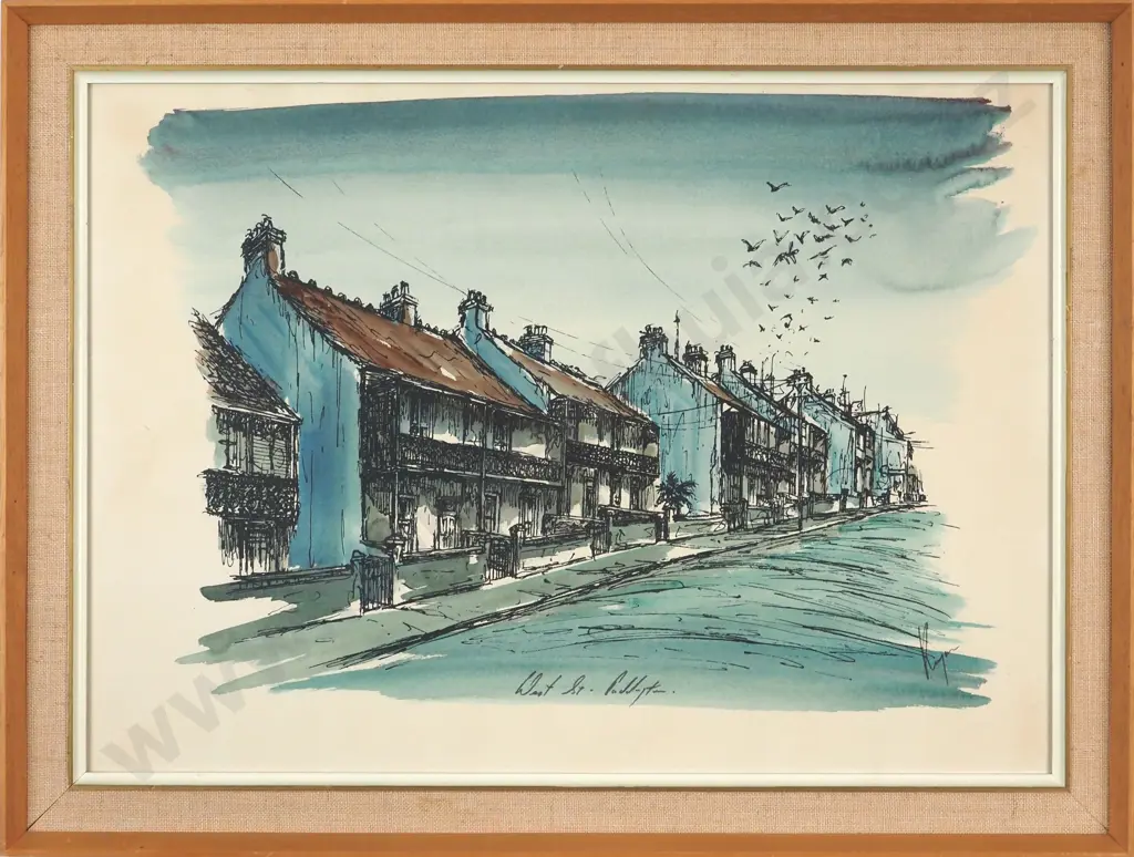 Signature illegible.  'West Street Paddington', Sydney. Watercolour. Image 1++