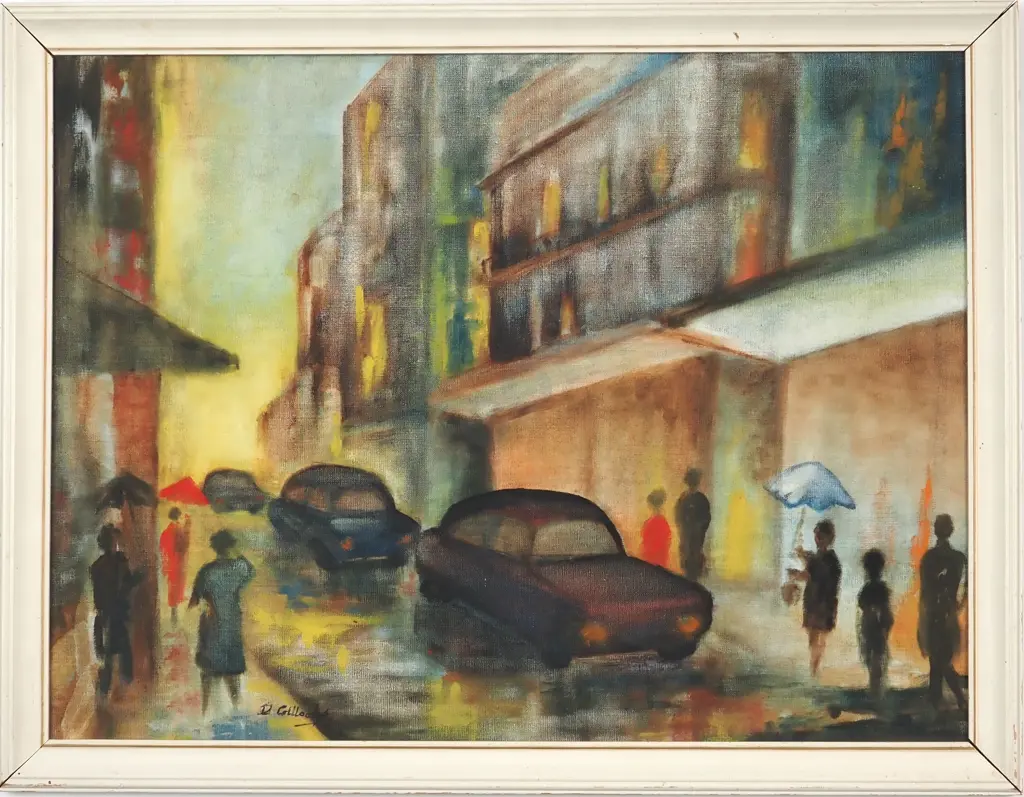 V. Gillooly. Street Scene. Oil on Board. Image 1++