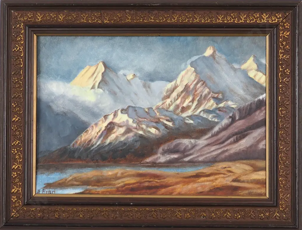A. Bird. 1988. Mt Cook. Oil on Board. Image 1++