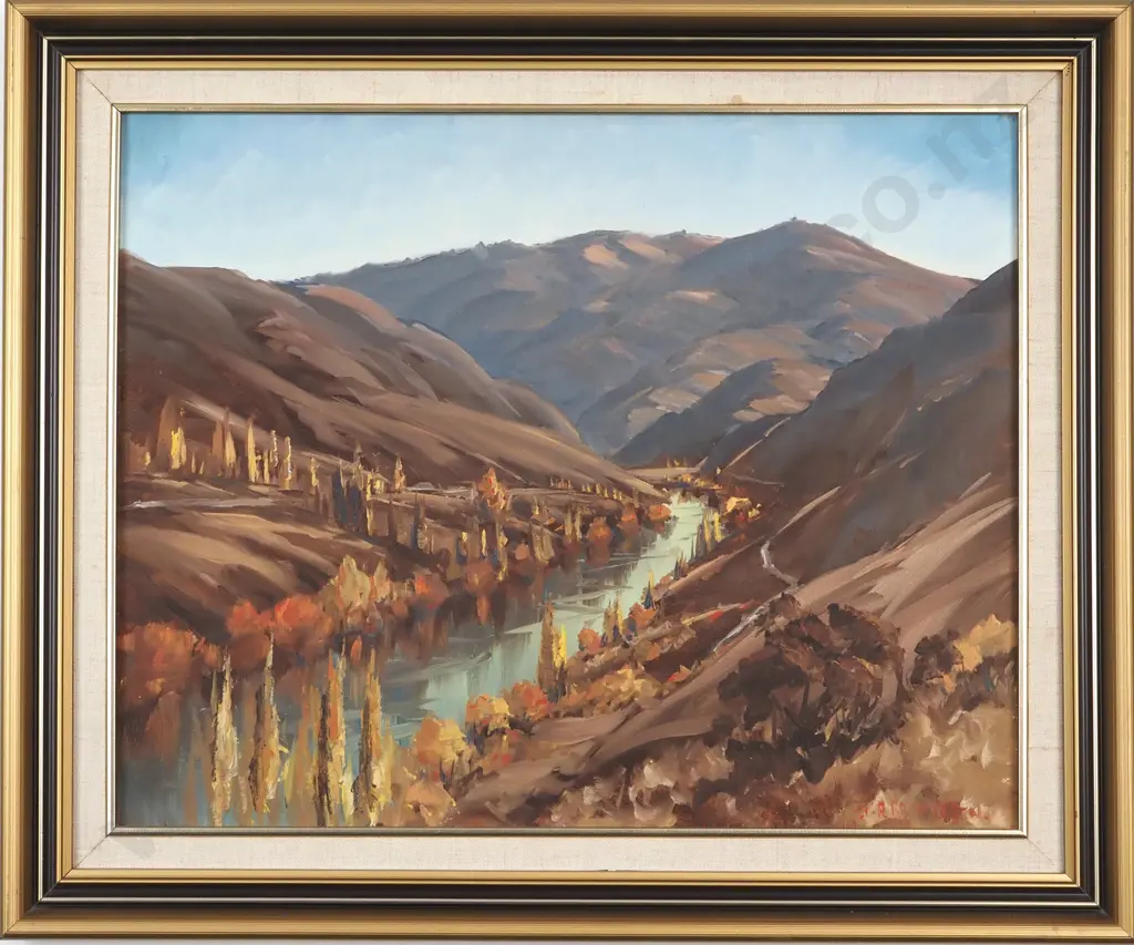 J A Rasmussen. Cromwell Gorge, Alexandra. Oil On Board. Image 1++