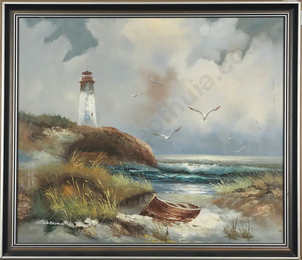 Coleman. Landscape - Coastal Scene With Lighthouse. Oil On Board. Image 1++