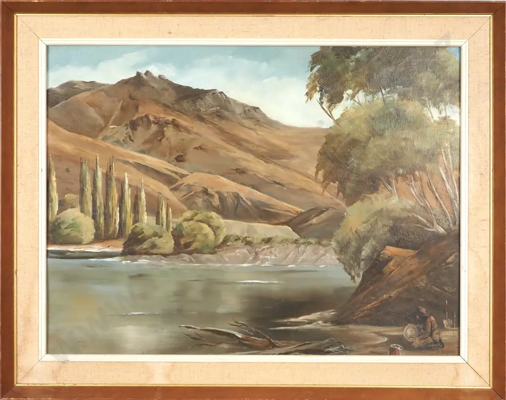 D.A. Cross. Seekers No 1 - Gold Miner, Cromwell Gorge. Oil on Board. Image 1++