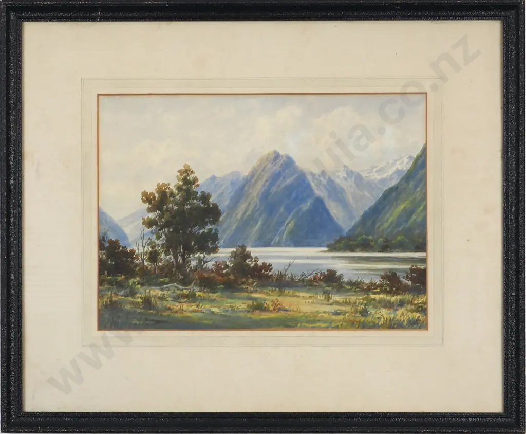 J. Malcolm. Milford Sound. Watercolour. Image 1++