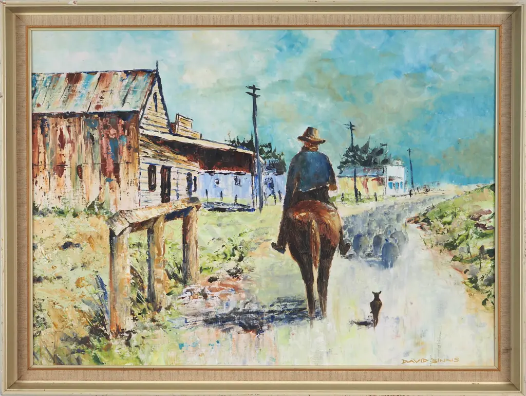David Binns. On the Road to the Whataroa Saleyards, South Westland. Oil on Board. Image 1++