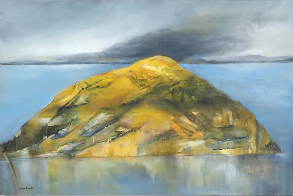 Marion Clark. Island Seascape. Oil on Canvas. w Project Jonah Photograph. Image 1++