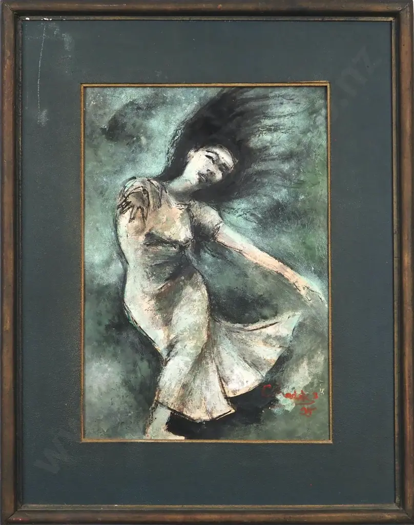 Artist's Name Indecipherable (Possibly Chadak), Girl with Flowing Hair.  Oil On Board. Signed Image 1++