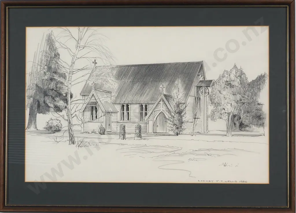 Rodney Wells. 1986. All Saints Anglican Church, Methven. Pencil. Image 1++