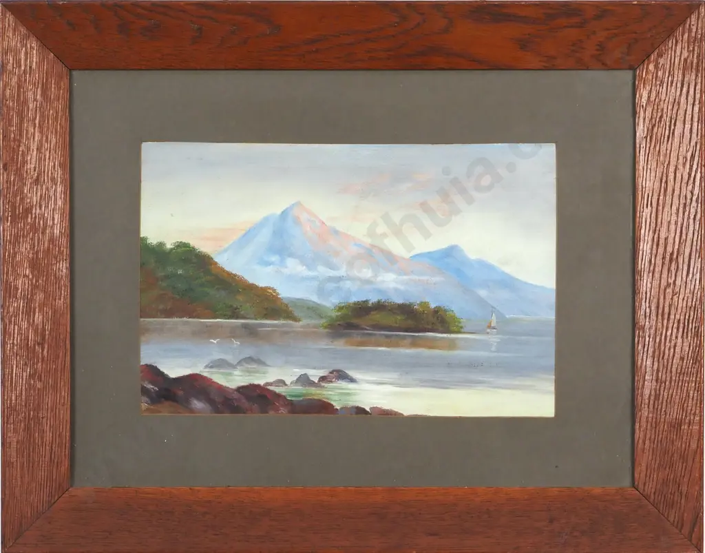 William Henry Earp. Evening Light, Wanaka. Oil on Board. Image 1++