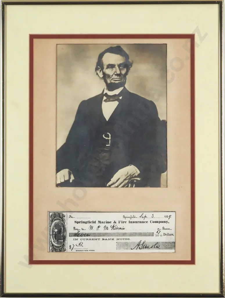 Photo of Abraham Lincoln w Reproduction Check (U.S. English). Image 1++