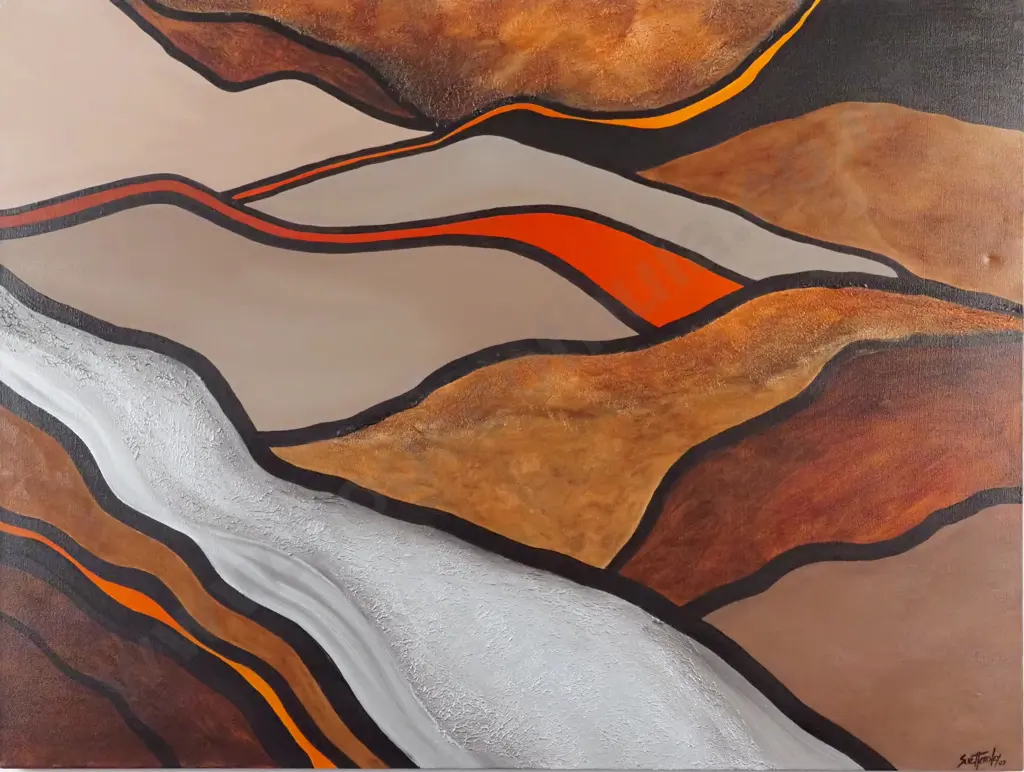 Sue Helmsley. 2007. Abstract - River & Mountain Scene. Textured Oil on Canvas. Image 1++