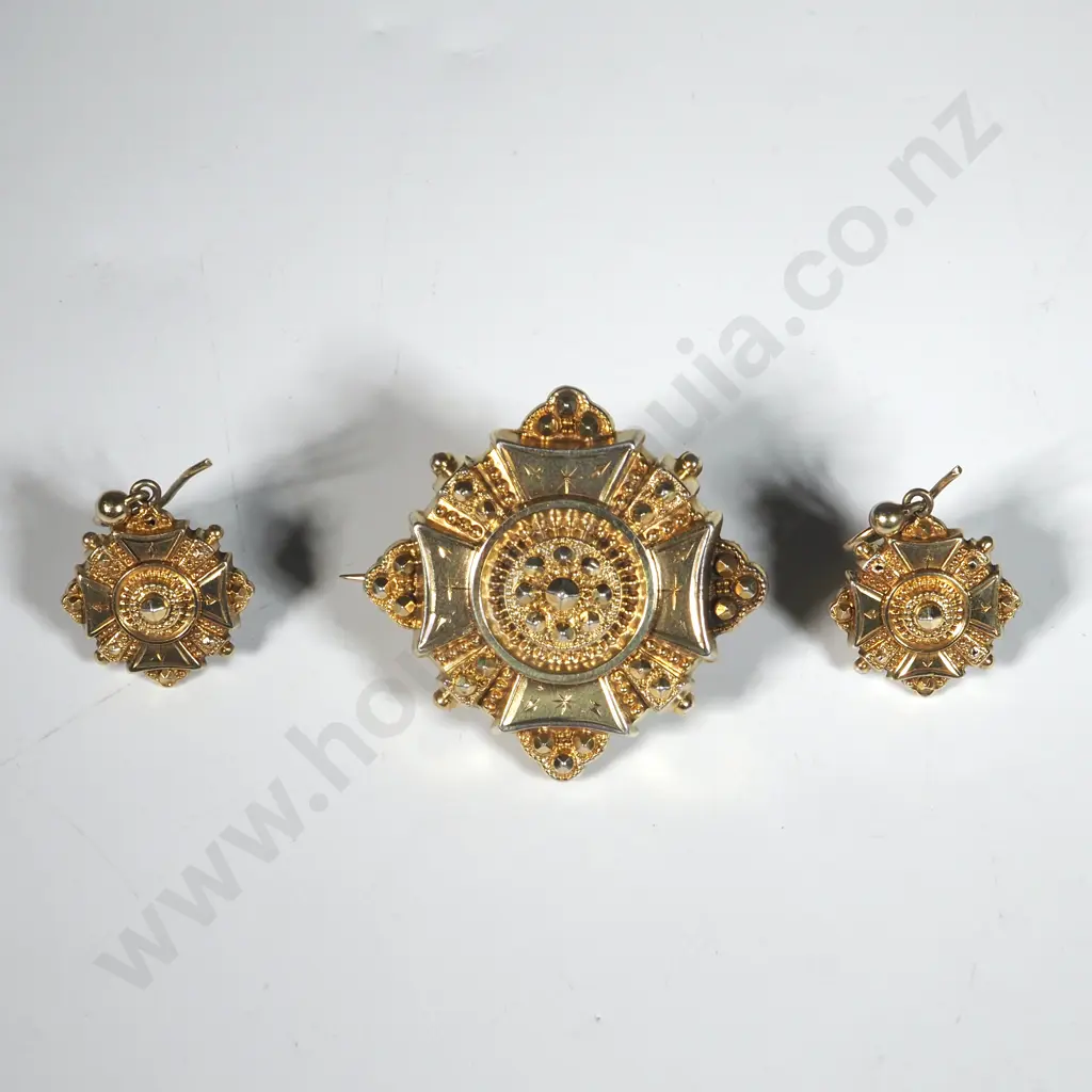 Antique Silver Gilt Earring & Brooch Set Image 1++