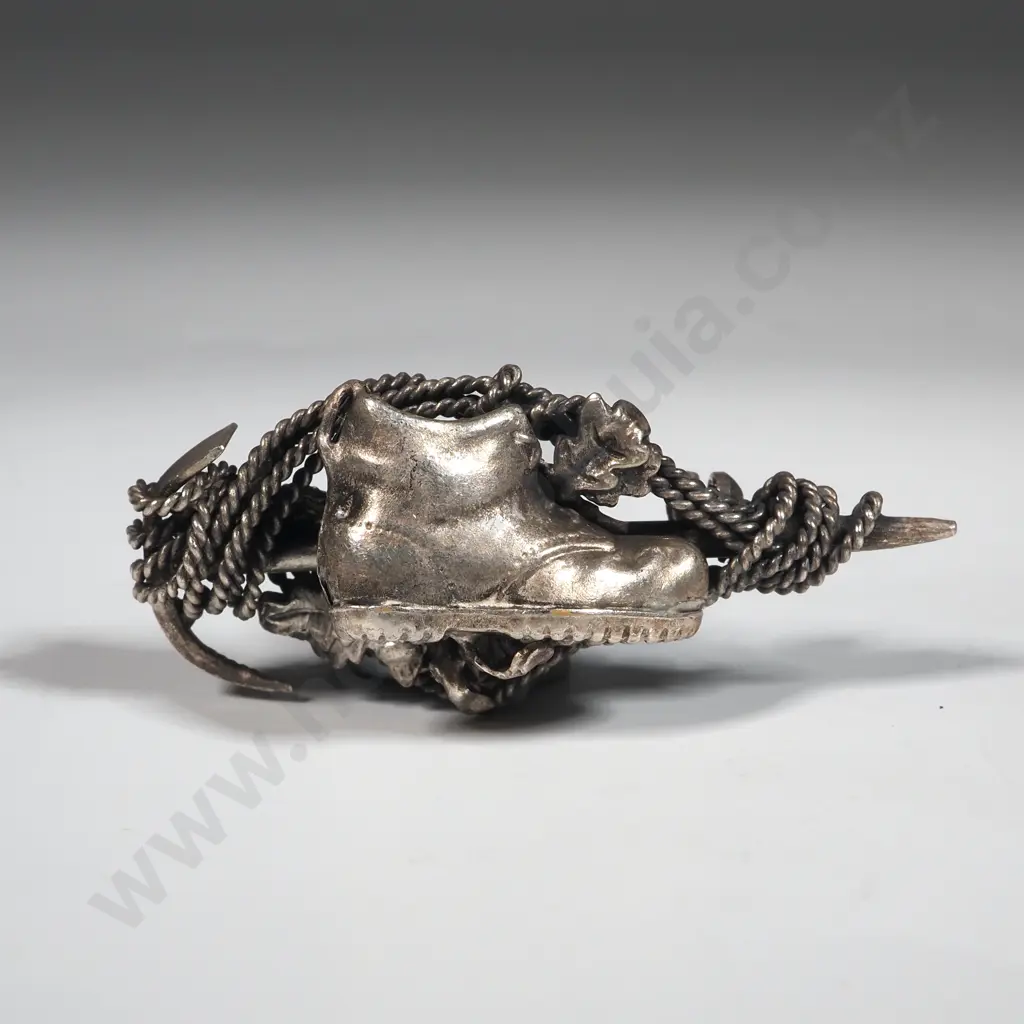 Sterling Silver Mountaineering Brooch w Boot & Ice Axe & Rope Image 1++