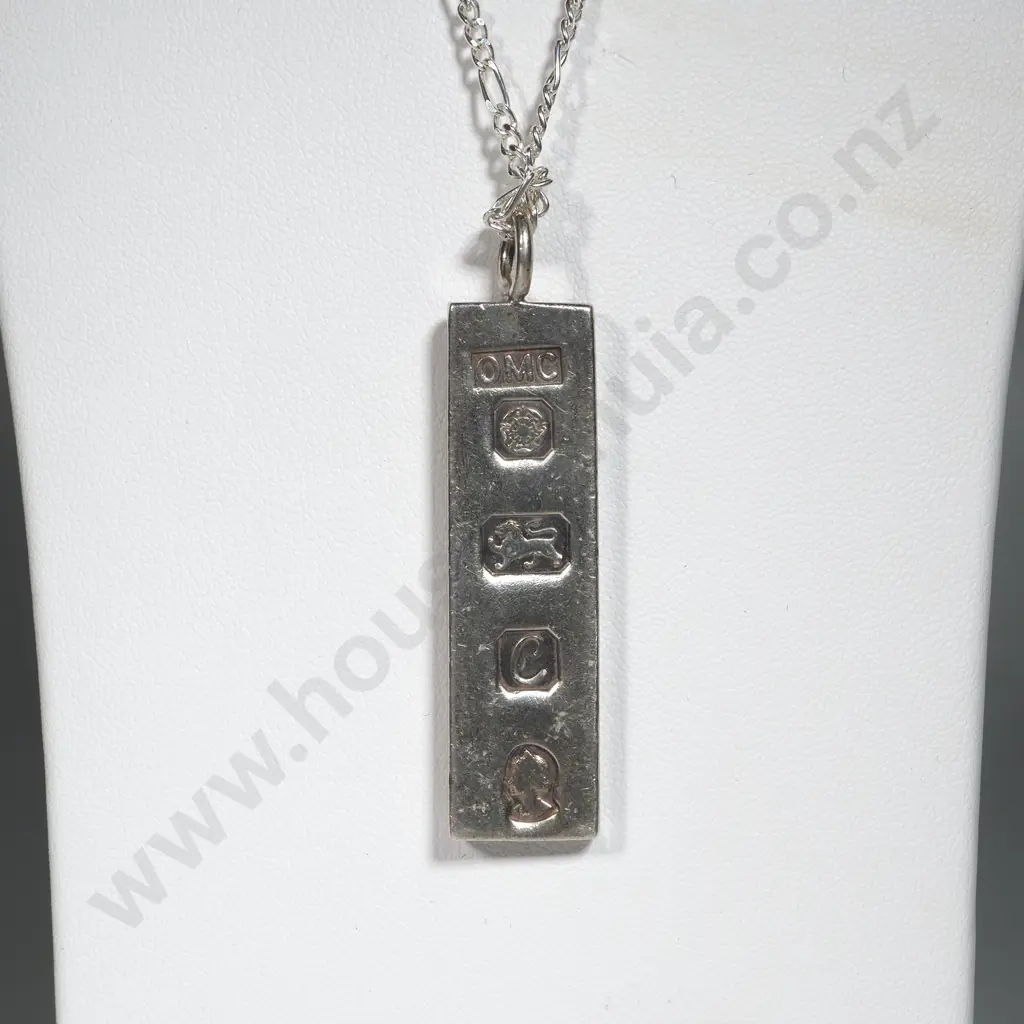 Substantial Sterling SIlver Ingot Pendant & Chain Image 1++