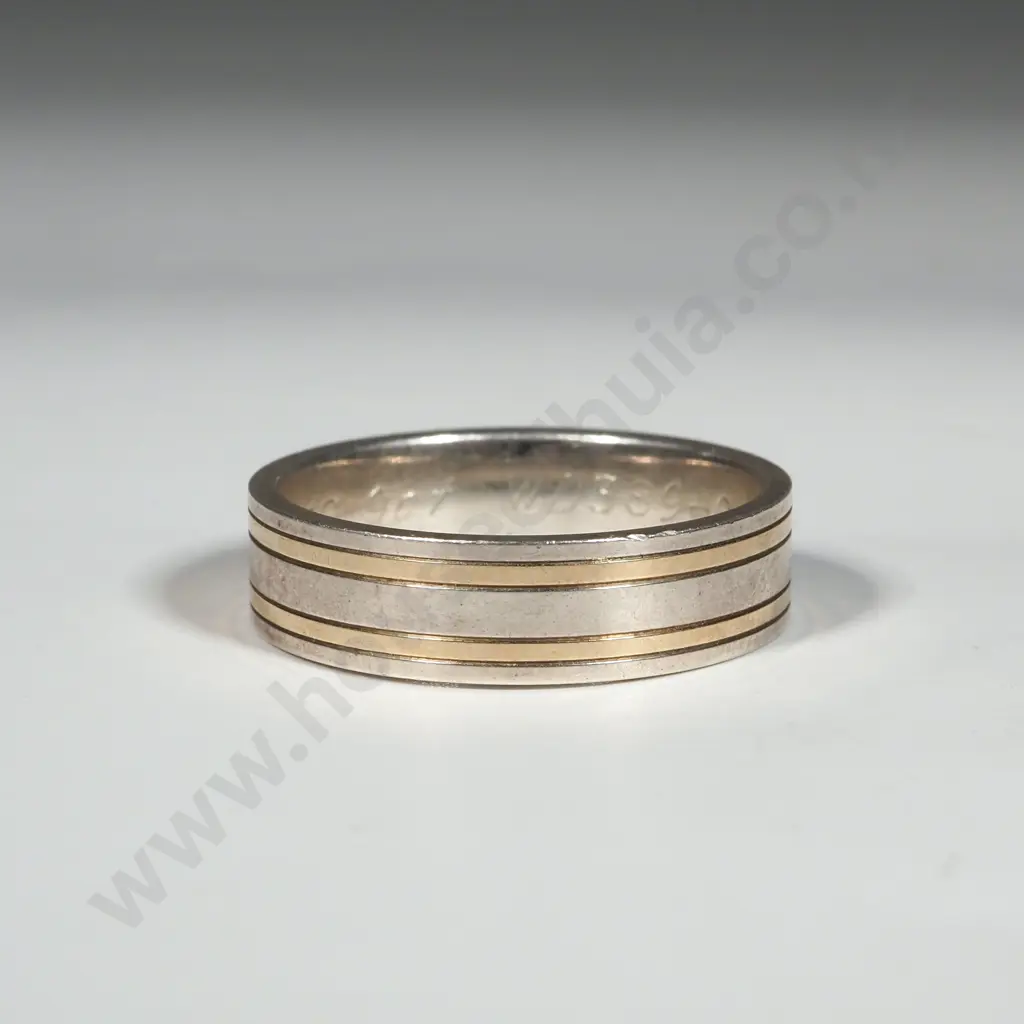 Sterling Silver Gents Ring with Double Gold Lines Image 1++