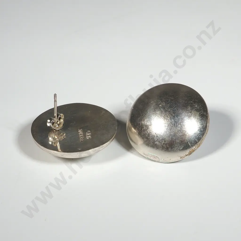 Pair Of Sterling Silver Large Dome Shaped Earrings Image 1++