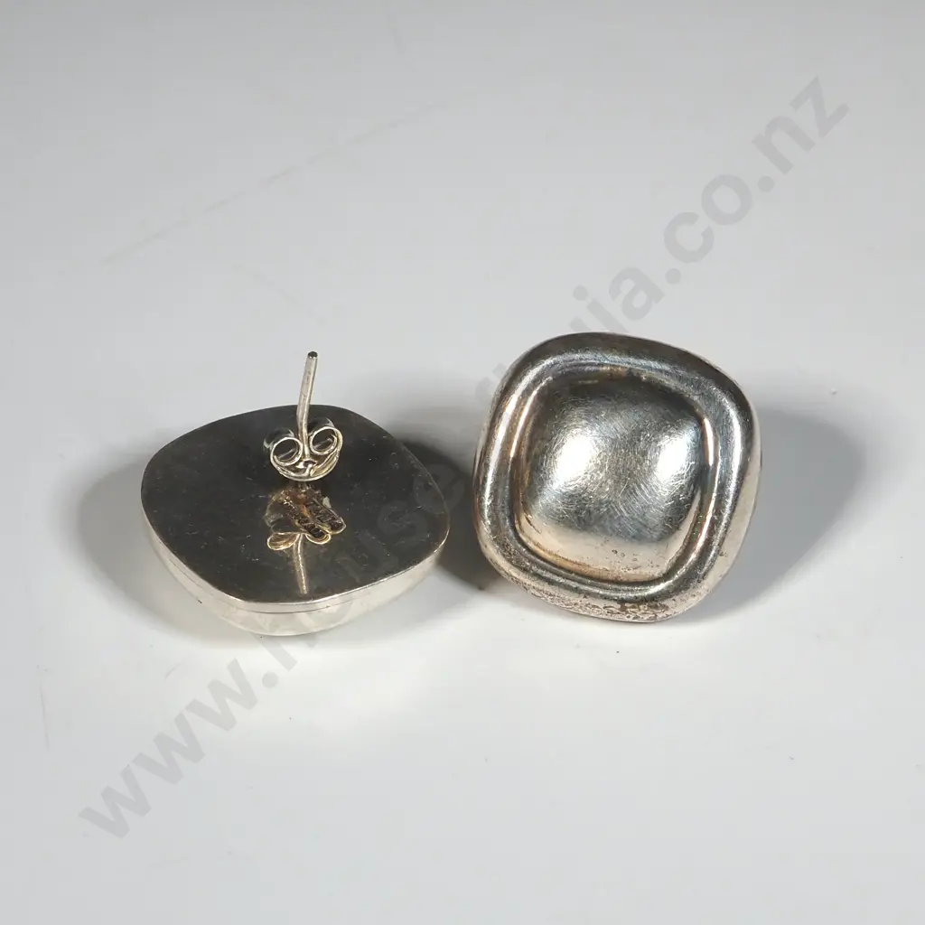 Pair Of Sterling Silver Earrings Of Square Form Stamped Mexico 925 Image 1++