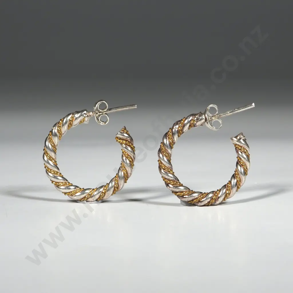 Pair Of Sterling Rope Edge Hoop Earrings Image 1++