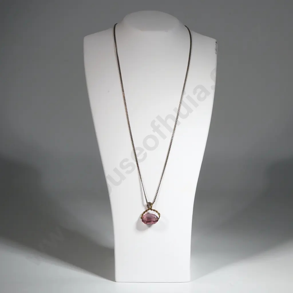 Sterling Silver Chain w Purple Stone Spinner Image 1++