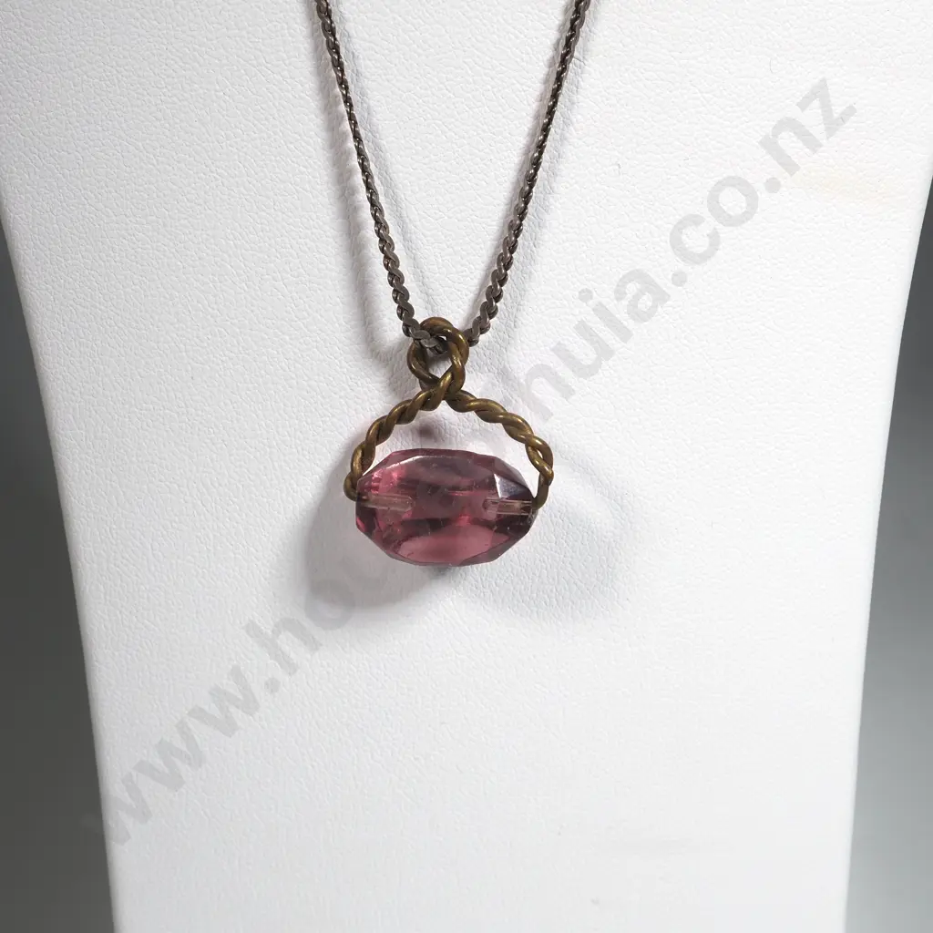 Sterling Silver Chain w Purple Stone Spinner Image 1++