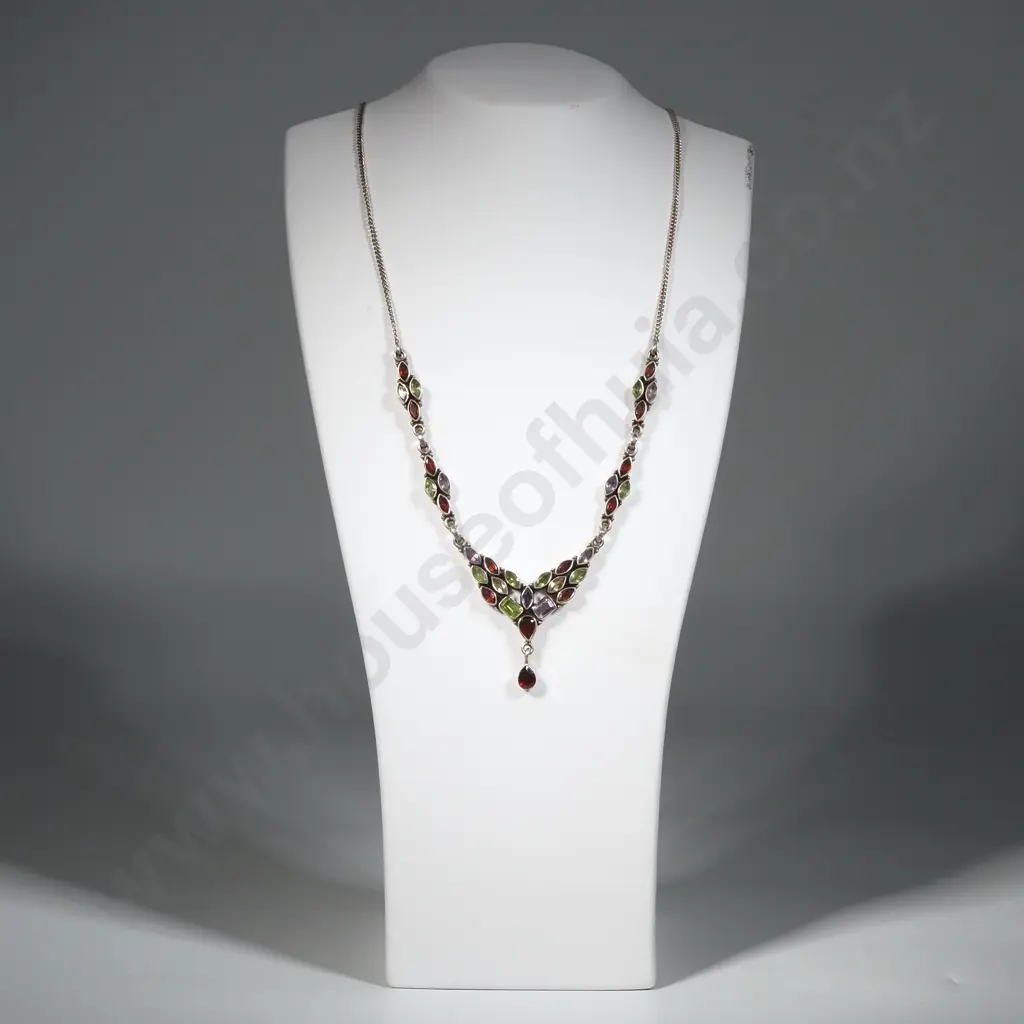 Sterling Silver Colourful Gem Necklace Image 1++