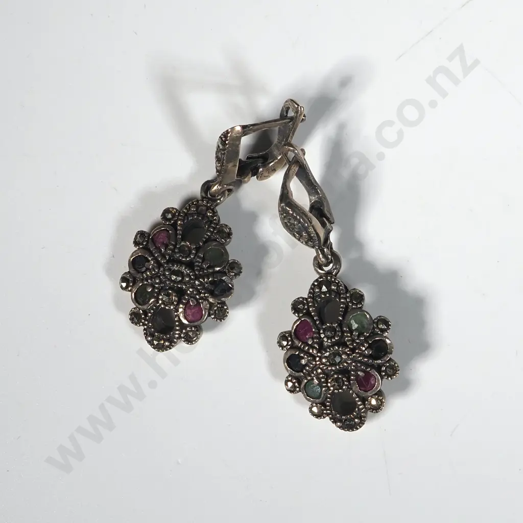 Sterling Silver & Marcasite Pendant, Earrings & Bracelet  Set Image 1++
