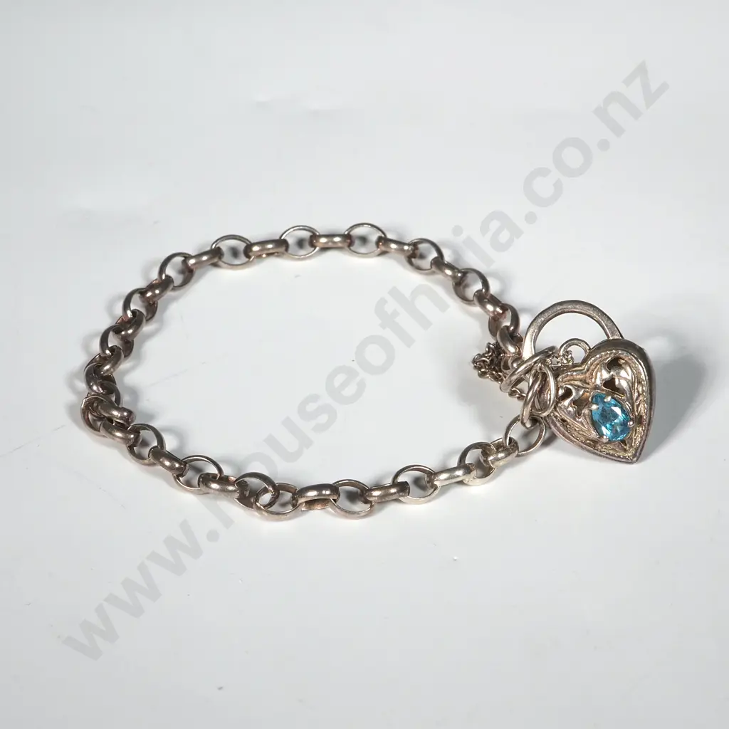 Sterling Silver Belcher Bracelet w Gem Set Clasp Image 1++