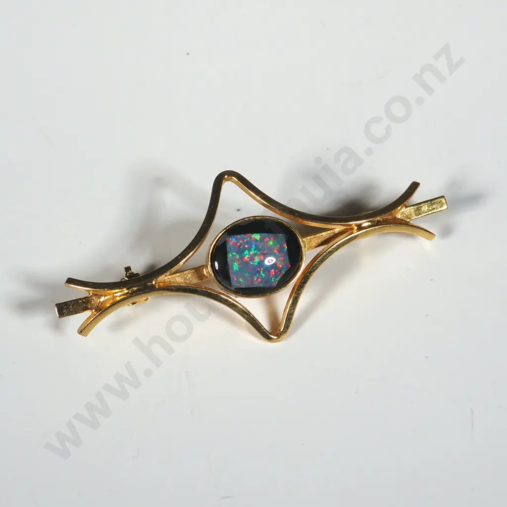 Sterling Silver Gilt Doublet Opal Brooch Image 1++