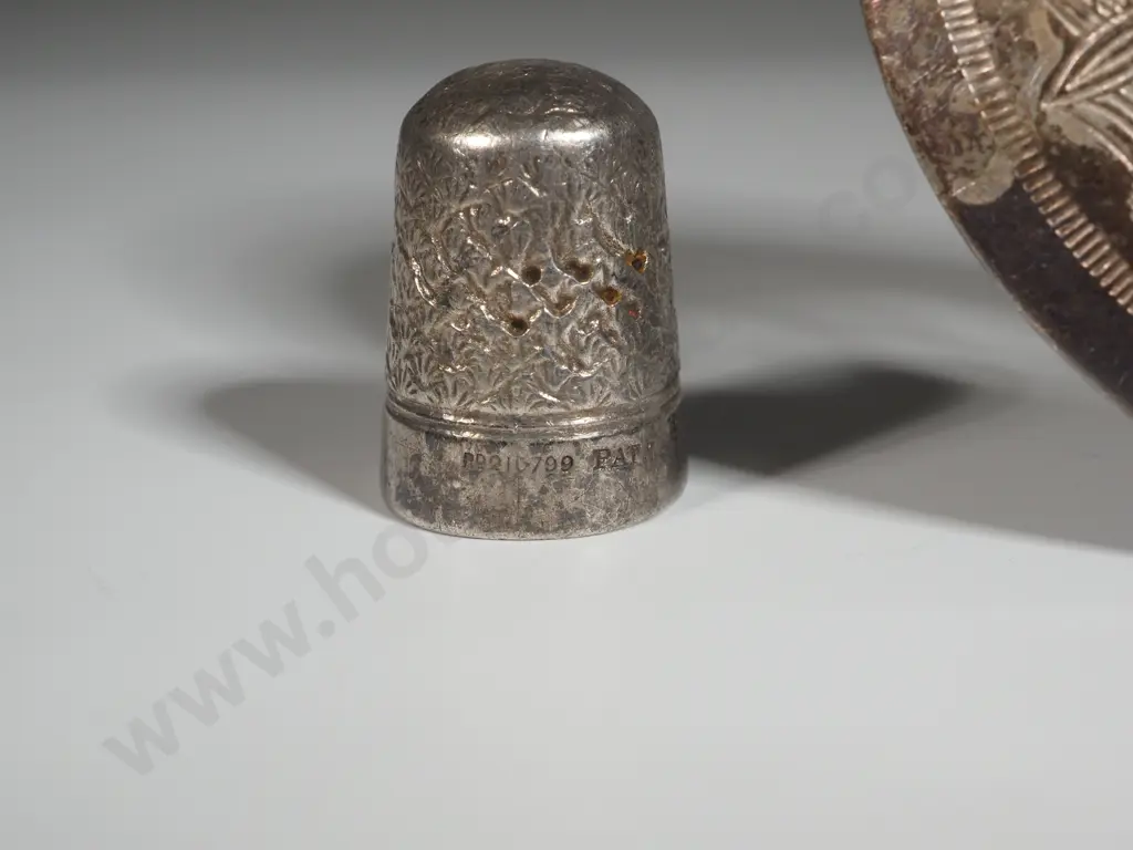 Thistle Brooch Pin – Scottish Kilt Sash with Central Thistle Surrounded By Engraved Thistles & Vintage EP Thimble Image 1++