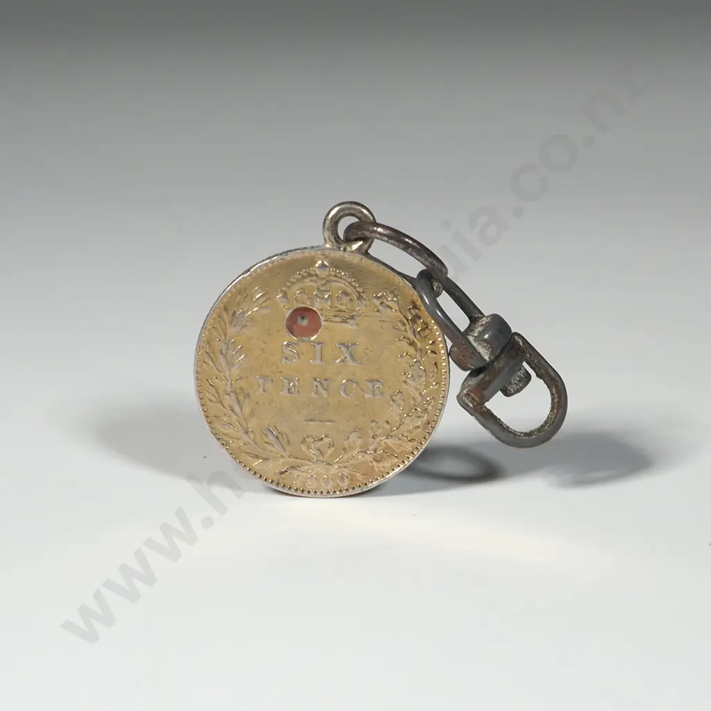 1900 United Kingdom Sixpence Pendant w Star Set Orange Stone Image 1++