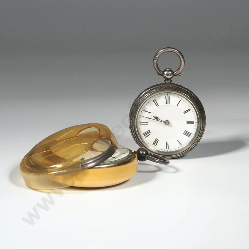 Sterling Silver Half Hunter Pocket Watch & Another Similar (a/f)  Image 1++