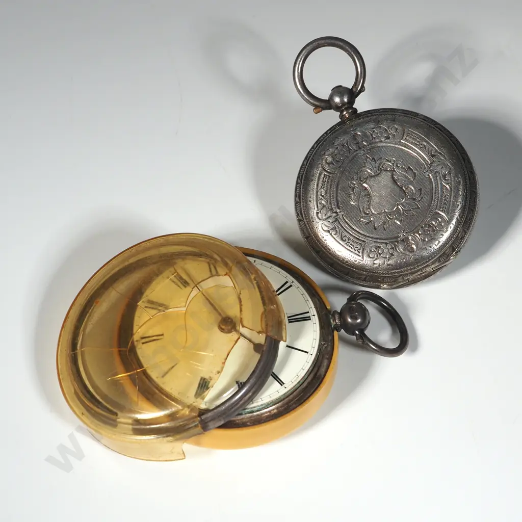 Sterling Silver Half Hunter Pocket Watch & Another Similar (a/f)  Image 1++