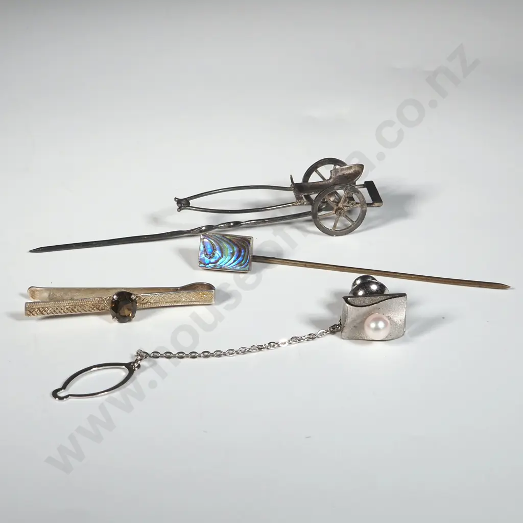 Sterling Silver Stick Pin With Rickshaw, Paua Shell Stick Pin, Tie Pin  Image 1++