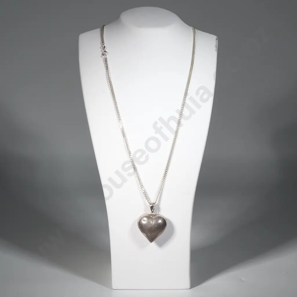 Sterling Silver Heart Shaped Pendant with Chain  Image 1++