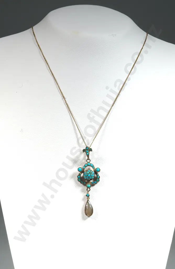 Antique Rolled Gold Turquoise Pendant Image 1++